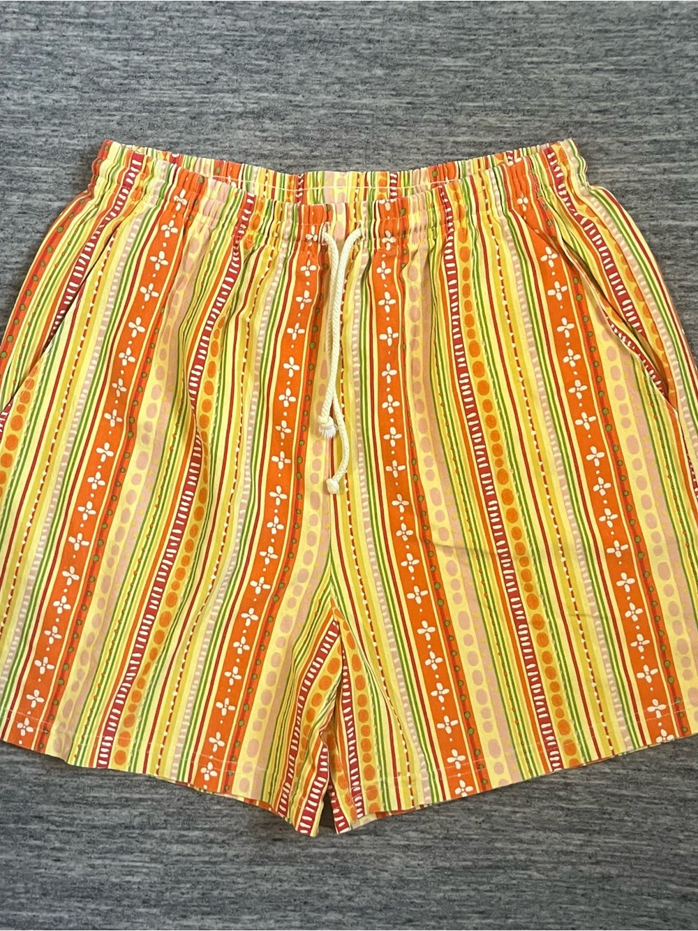 Vintage 80s/90s fresh produce Orange Yellow & Green Deadstock Striped Shorts